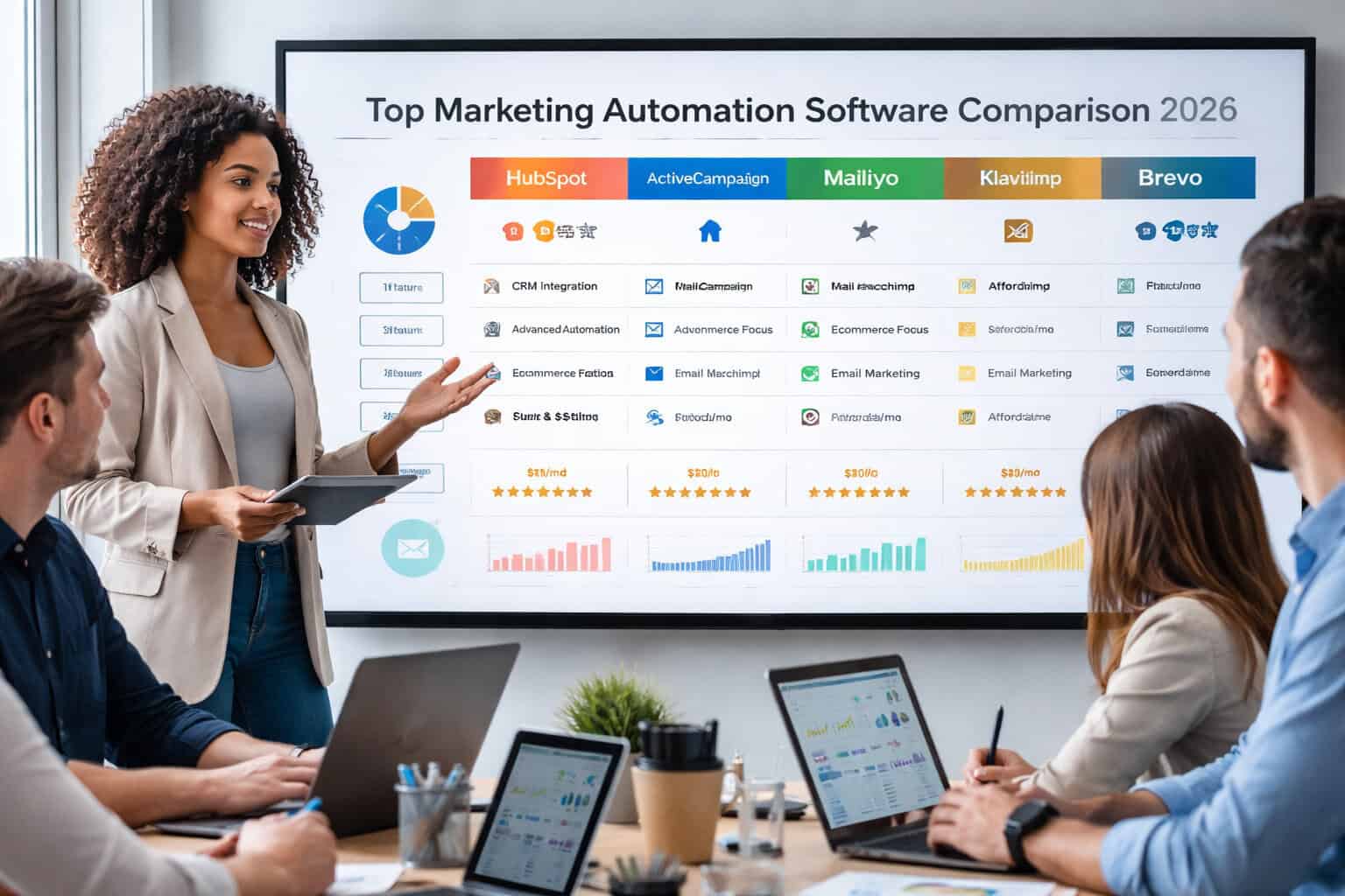 Top marketing automation software comparison chart for 2026 showing HubSpot, ActiveCampaign, Mailify.