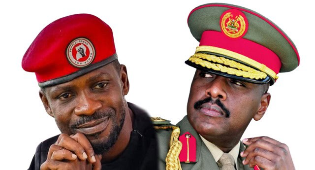 Two Kenyan military officers in uniform engaged in conversation.